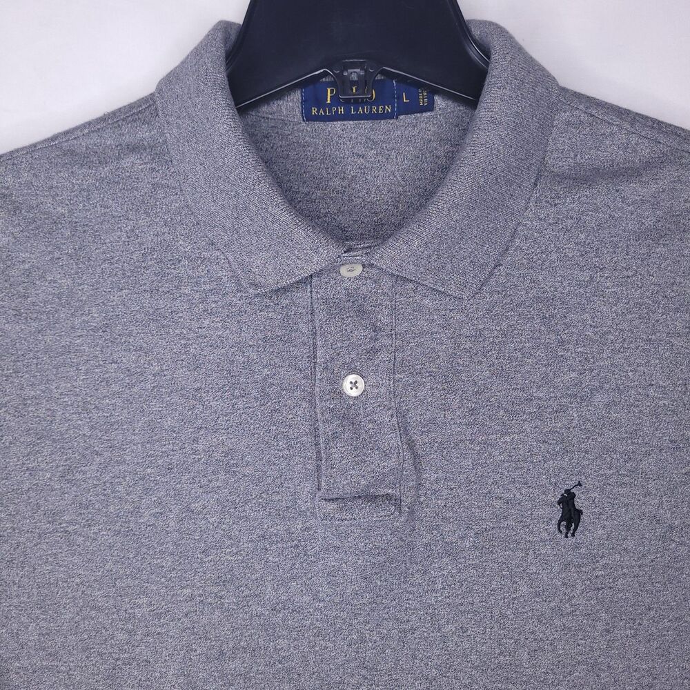 Ralph Lauren Polo Shirt Mens Large Gray Pony Short Sleeve Cotton